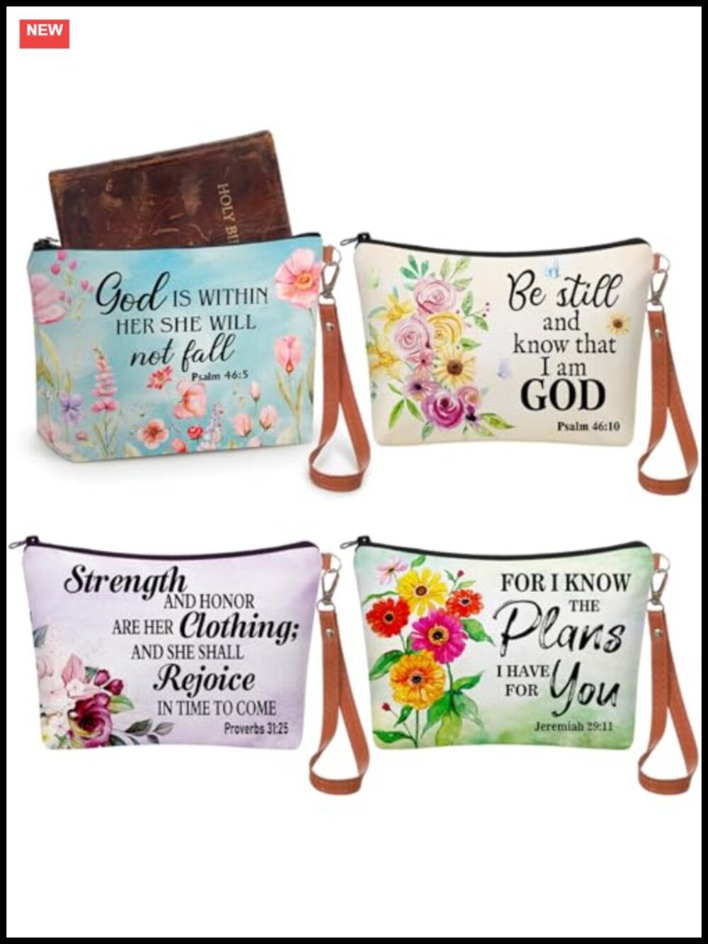 4 Christian Wristlet Bags Bible Verse Canvas Cosmetic Pouch Gift